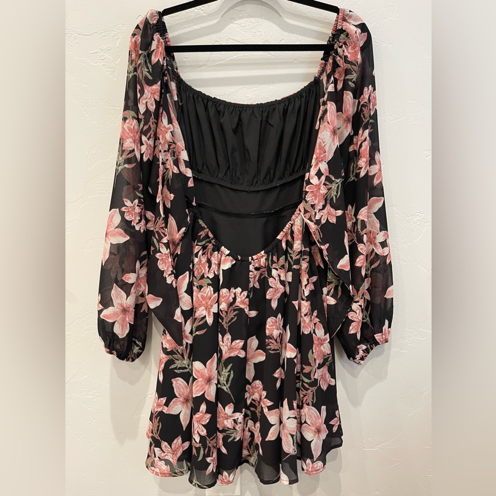 Floral Black and Pink Women's Dress - Picture 2 of 4